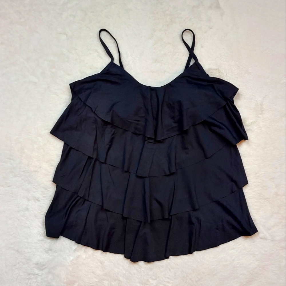 Wave Zone Black Ruffle Tankini Tank Swimsuit Top Size 10